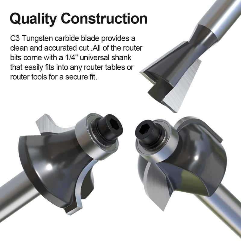 FIVEPEARS Tungsten Carbide Router Bits Set 1/4 Inch Shank - Image 4
